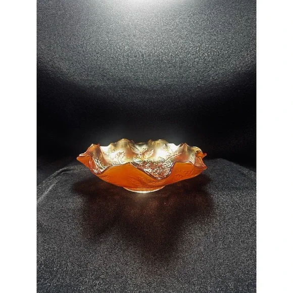 Fenton‎ Carnival Glass Bowl Marigold Ruffled Holly 8" - Picture 3 of 11